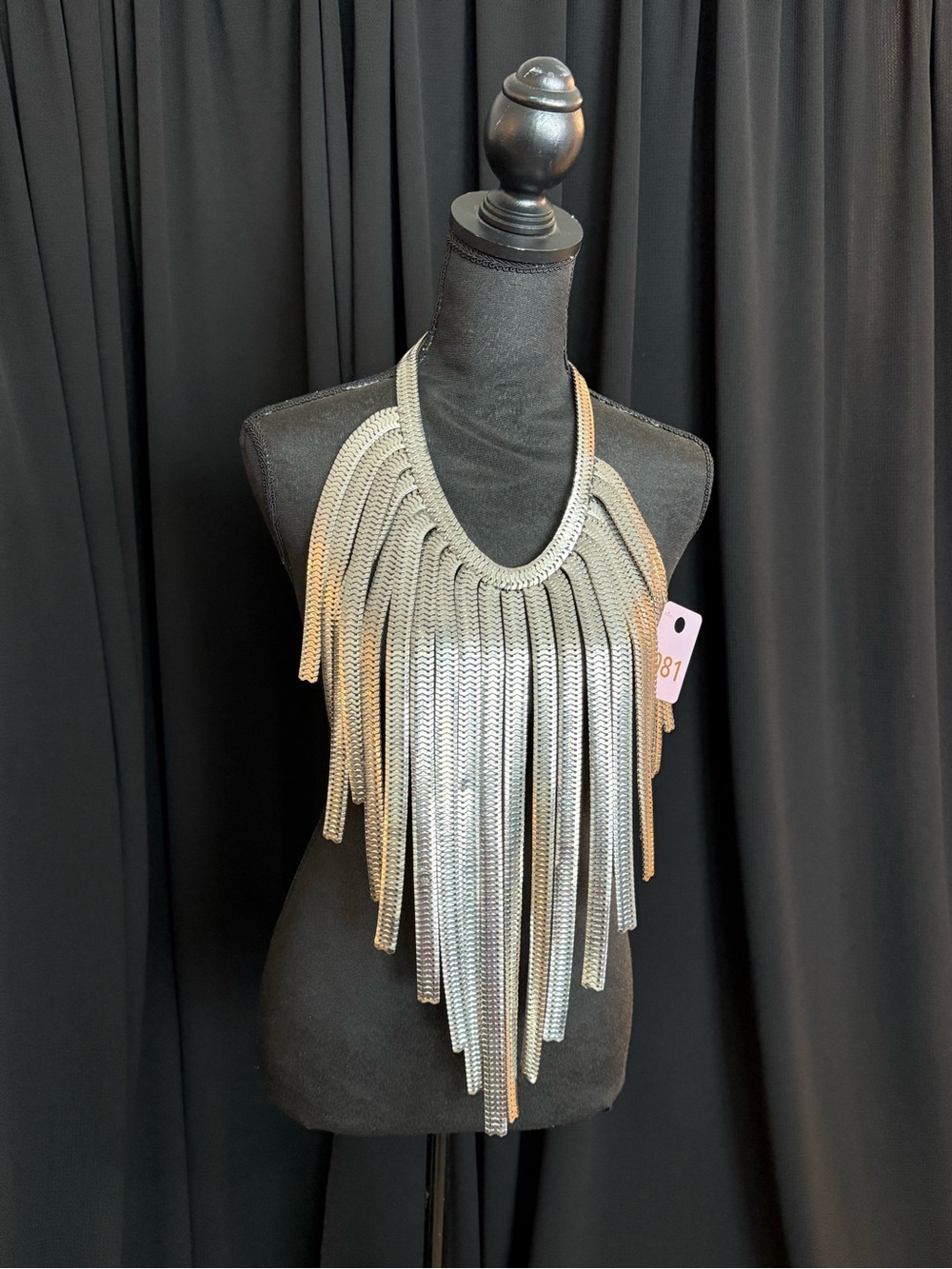 Silver Tone Fringe Necklace